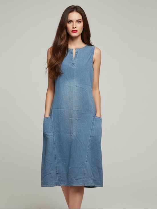 MISSLOOK Dresses & Skirts - Misslook Denim Midi Shift Dress Blue Size Small